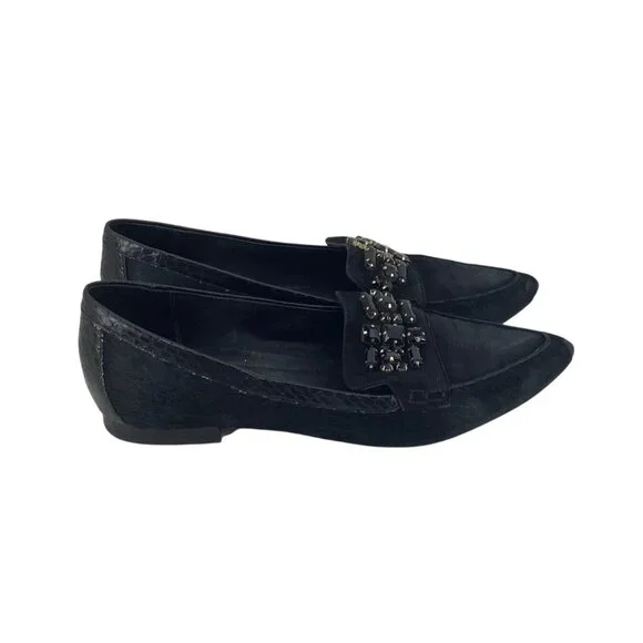 Donald J Pliner Loafers 9M Black Embellished Haircalf & Leather Womens Shoes - Picture 2 of 7